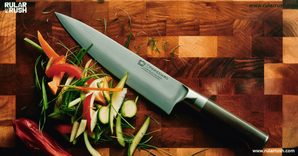 A Professional Chef's Knife and Its Cutting Board